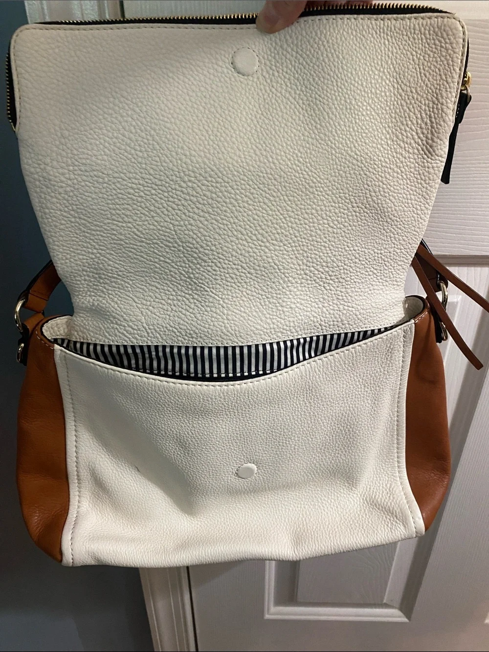 kate spade Colorblock Leather Shoulder Bag - Black, White & Tan